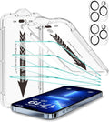 EZ-GLAZ- 4 Pack for iPhone 13 Pro Max Screen Protector [6.7"] With 2 Pack Camera Lens Protector, 9H+ Hardness 12FT Military Grade Shatterproof Scratch Resistant Durable Tempered Glass Film with Flawless Fit Kit, HD Clear