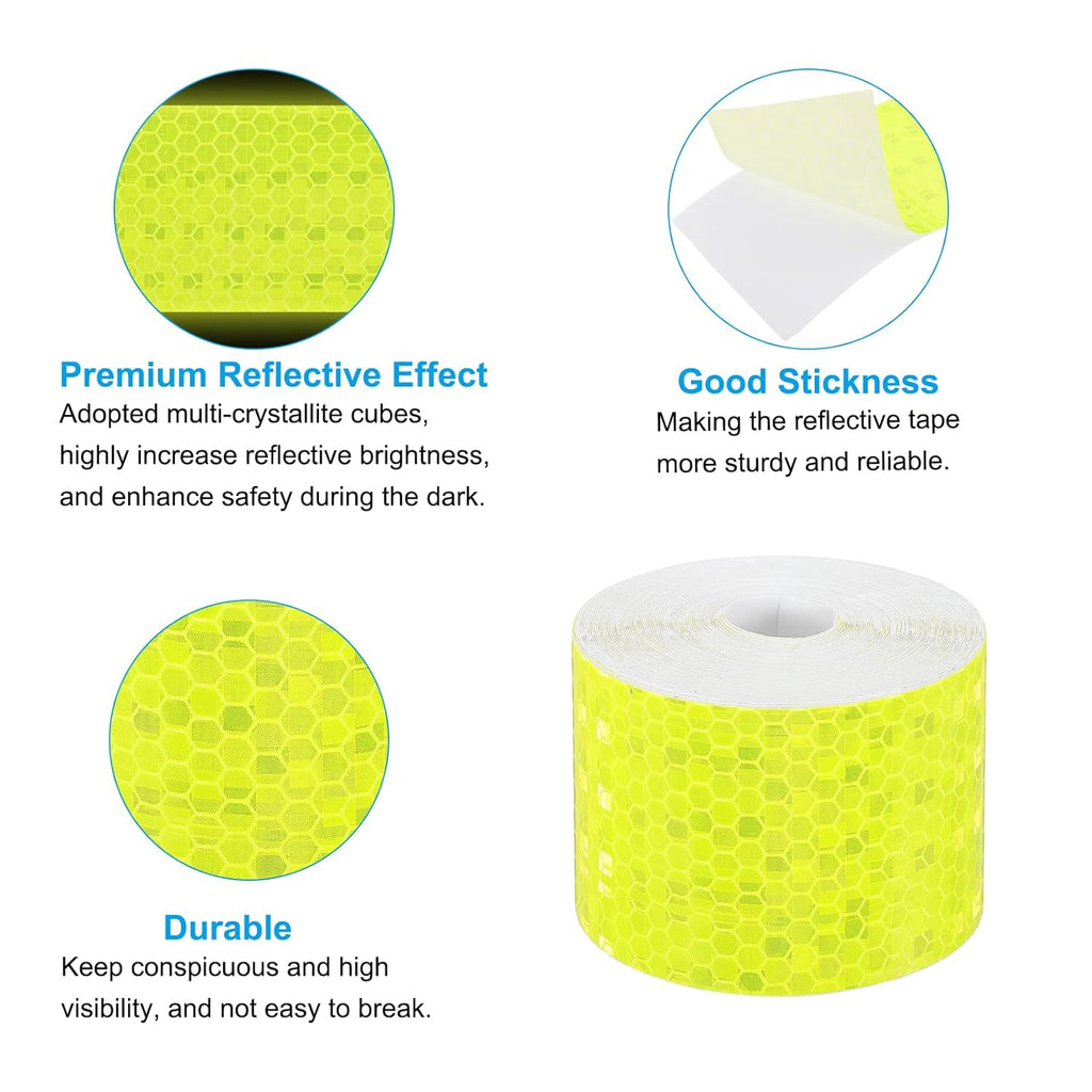 PATIKIL 2 Inch x 33 ft Reflective Tape, 1 Roll Waterproof Self Adhesive High Visibility Caution Warning Safety Tape Reflector with Scraper for Trucks Trailers Cars, Bright Yellow