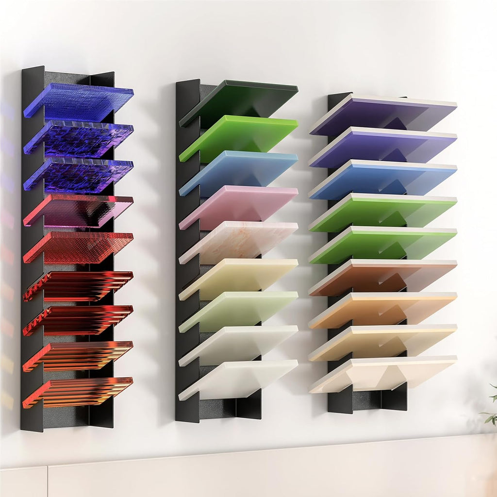 Small Tile Display Rack, Wall Mounted Tile Sample Storage Rack for Retail Stores, 9 Slots Tile Sample Storage Organizer for Wall, Floor Tiles Sample Holder for Trade Show Display
