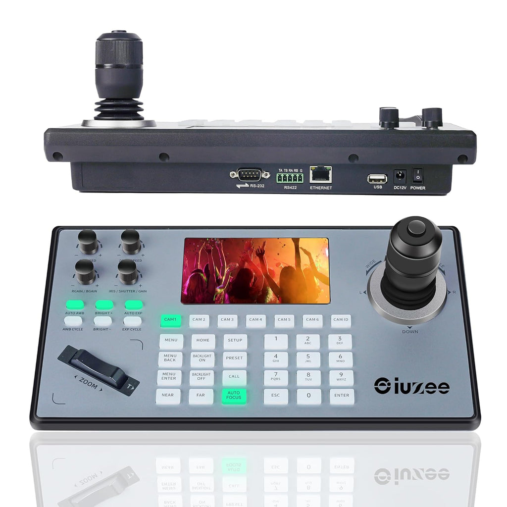 iuZee PTZ Camera Controller 4D Joystick PoE IP PTZ Keyboard with Controller 5" LCD Screen Preview, Support VISCA PELCO-P PELCO-D RS422 RS485 RS232 RJ45, for Live Streaming Meeting/Church Service/Education