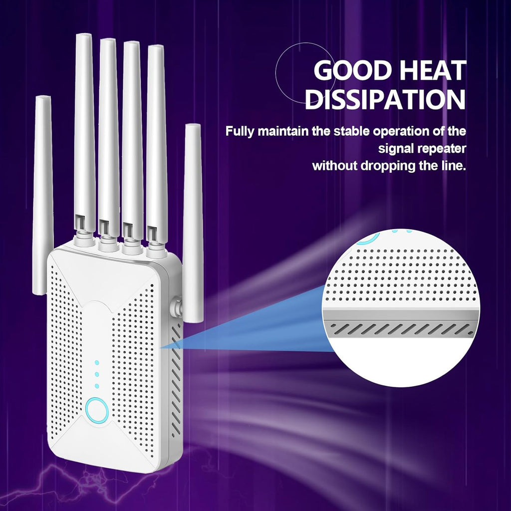 WiFi Extender Signal Booster for Home with 6 Antennas, Stable & Powerful up to 9995 Sq.ft for 60+ Devices, Internet Booster, WiFi Repeater & Wireless Access Point, Easy Setup