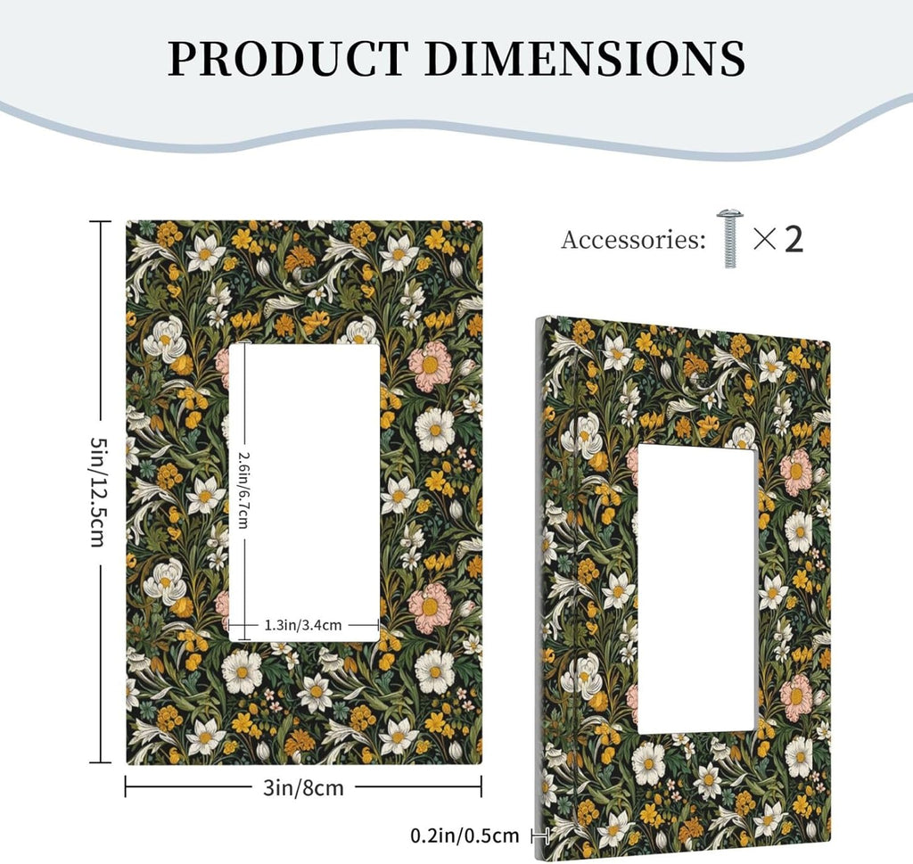 Decorative Outlet Covers Rustic Green Leaf White Daisy Yellow Floral 1 Gang Rocker Light Switch Cover Plate Single Decora Light Switch Covers Wall Plate Faceplate for Bedroom Home Decor