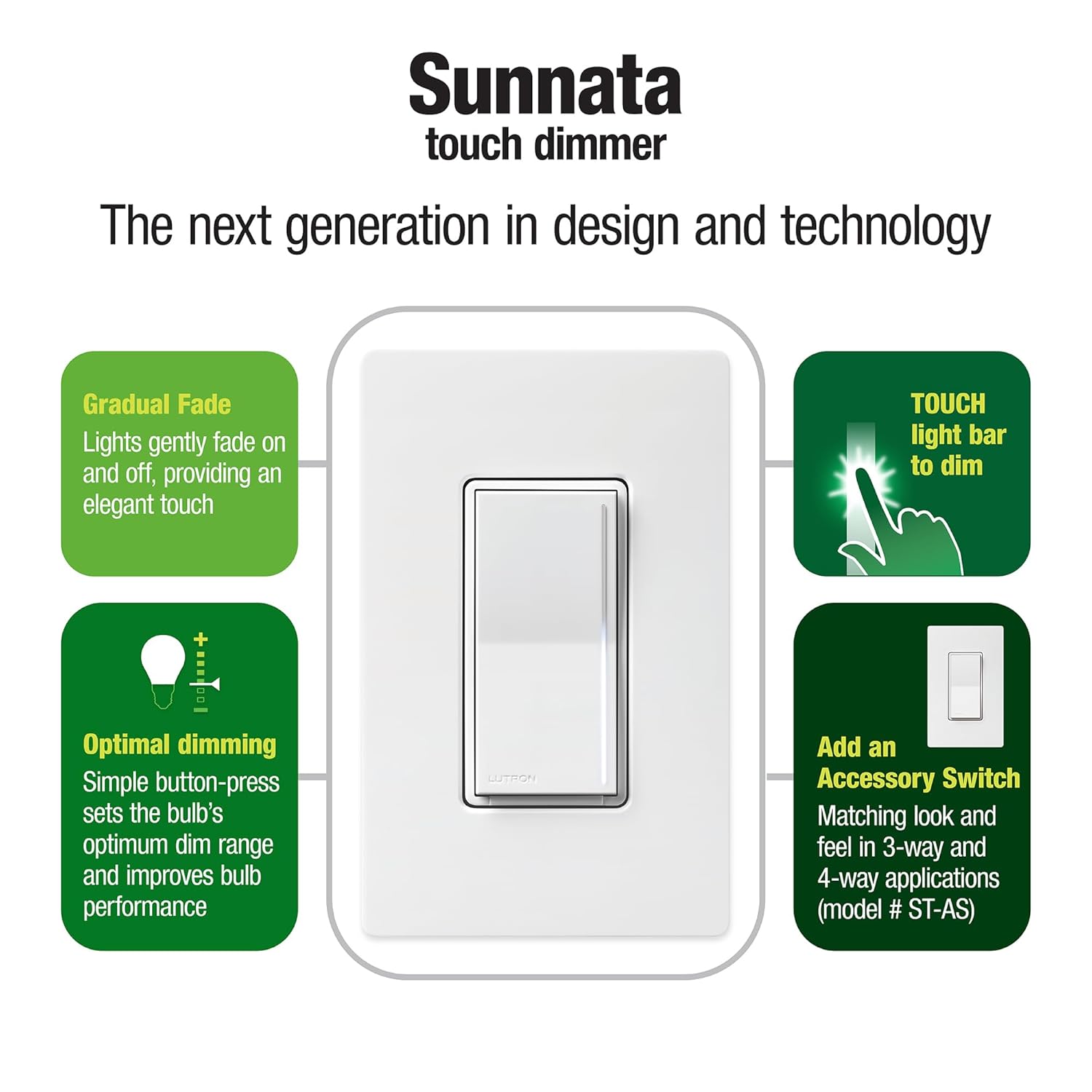 Lutron Sunnata Touch Dimmer Light Switch, LED+ Advanced Technology for LED and Incandescent, 3 Way/Multi Location, STCL-153MS-WH-9, White (9-Pack)