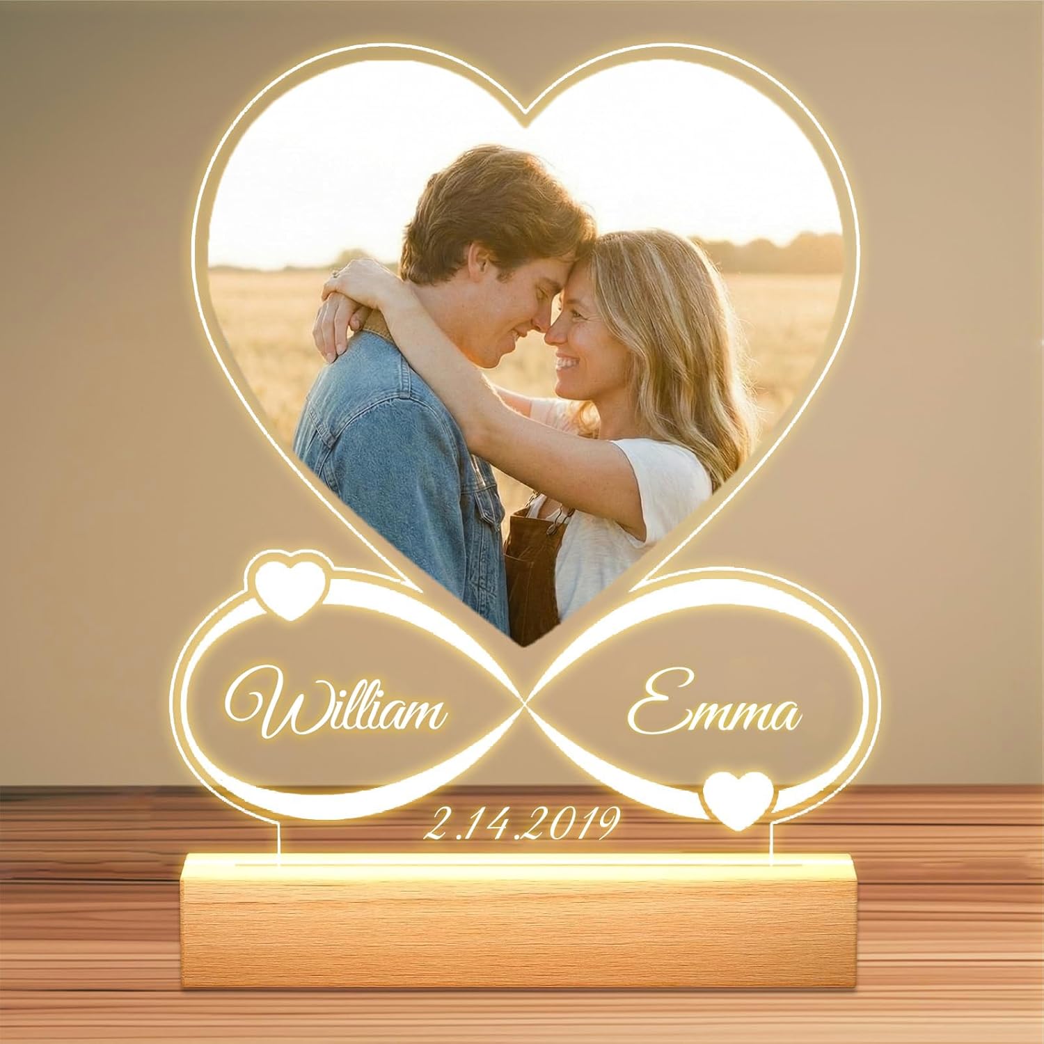 Personalized Picture Frames with Photo, Custom Photo Frame with Night Light, Customized Girlfriend Photo Gifts, Ideal Gift for Couples Anniversary Birthday Mom Dad Him Her