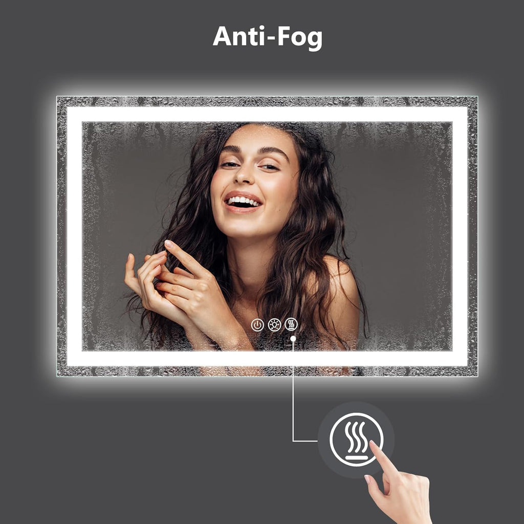 ROOMTEC 24 x 30 Inches LED Bathroom Mirror with Front and Backlit,Anti-Fog,3 Colors and Dimmable Light(Horizontal/Vertical), Silver