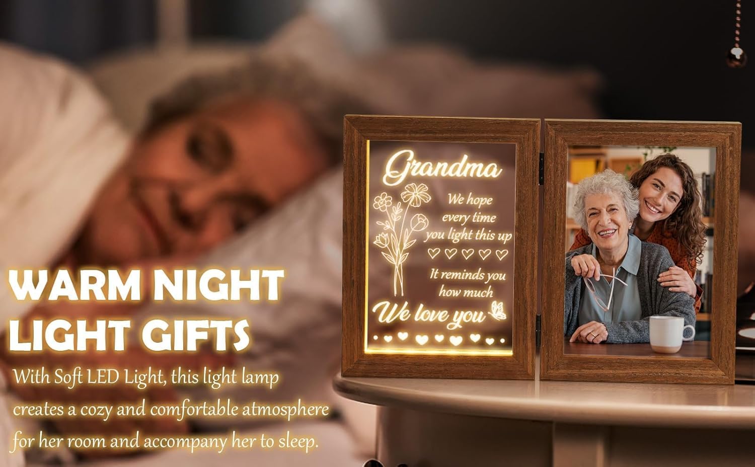 Grandma Gifts Christmas Gifts for Grandma from Granddaughter Grandson Grandkids, LED Night Light with Grandmother Picture Frame 5x7, Personalized Gift for Nana Grandmother Gigi Granny Birthday Gift