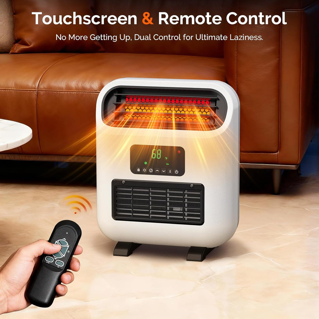 ROVSUN Small Wall Mounted Space Heater with Remote Control, Wall Heaters for Indoor Use, 12H Timer, Adjustable Thermostat, ECO Modes, Child Lock, Quartz Element, for Bedroom, Living Room, Home, 1500W