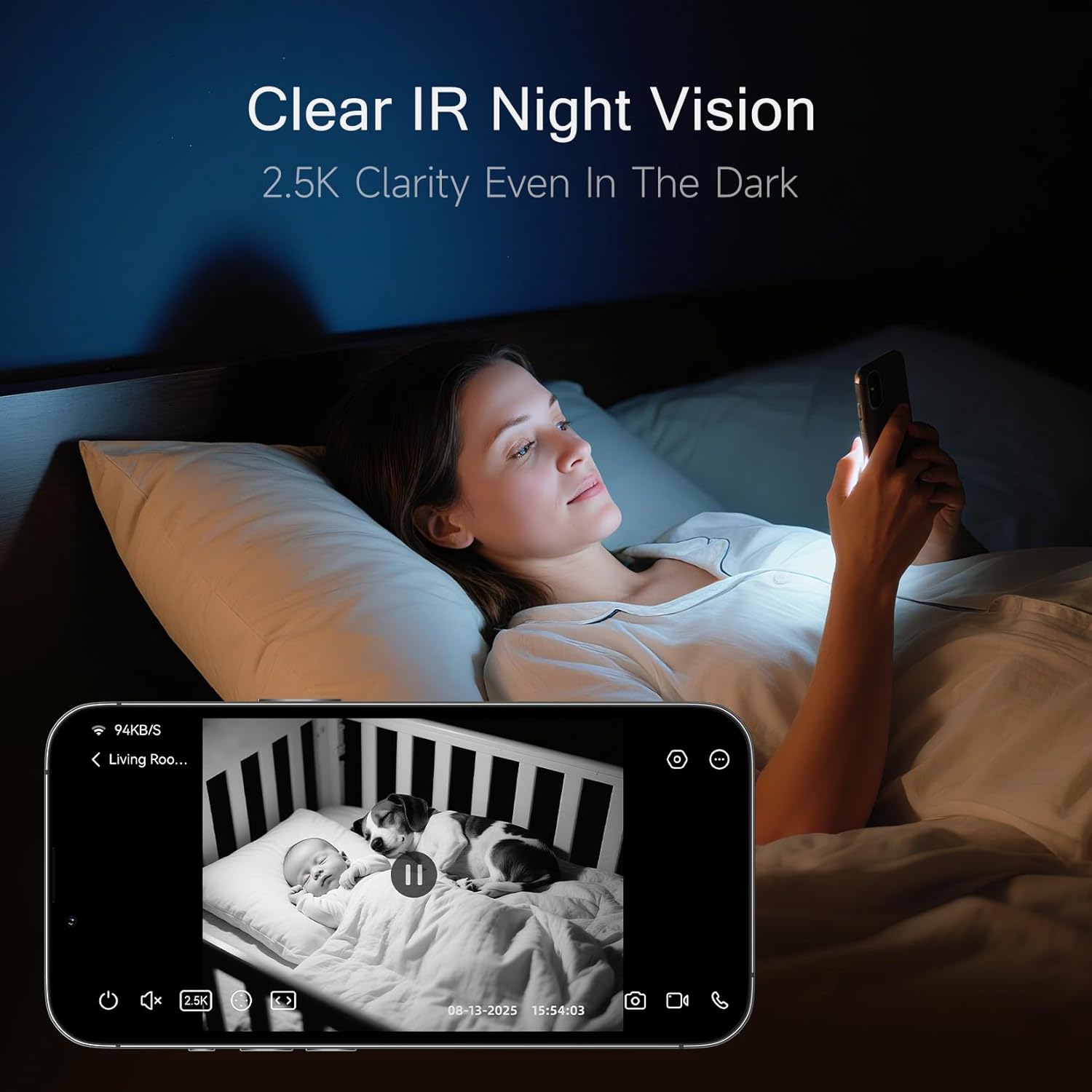 2.5K Security Camera Indoor, Non-Subscription AI Person/Pet/Cry Detection, 4MP Pet/Dog/Cat Camera w/Phone App, Pan Tilt 2.4GHz WiFi Cameras for Home Security, Full Duplex 2-Way Audio, IR Night Vision