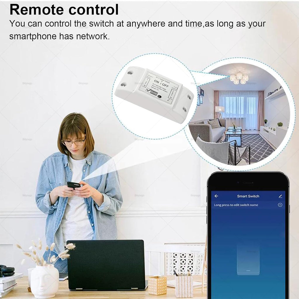 10A Wireless Smart Switch, Wi-Fi Light Switch Compatible with Alexa & Google Home & SmartThings, FCC Certified, No Hub Required Support DIY Module(2 Pack)