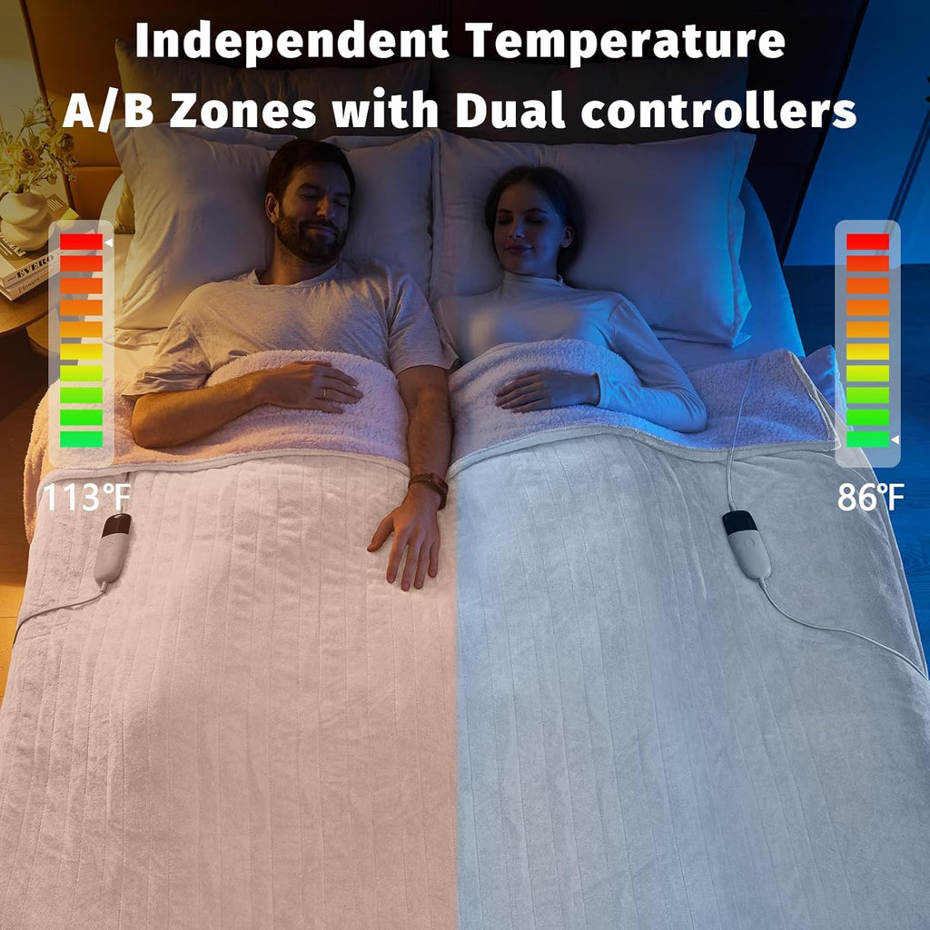 Heated Electric Blanket King Size - 90" x 100" Heating Blanket with Dual Control, 10 Heating Levels & 8 Hours Auto Off, Soft Warm Flannel Blanket, Christmas Birthday Gifts for Senior Grandma
