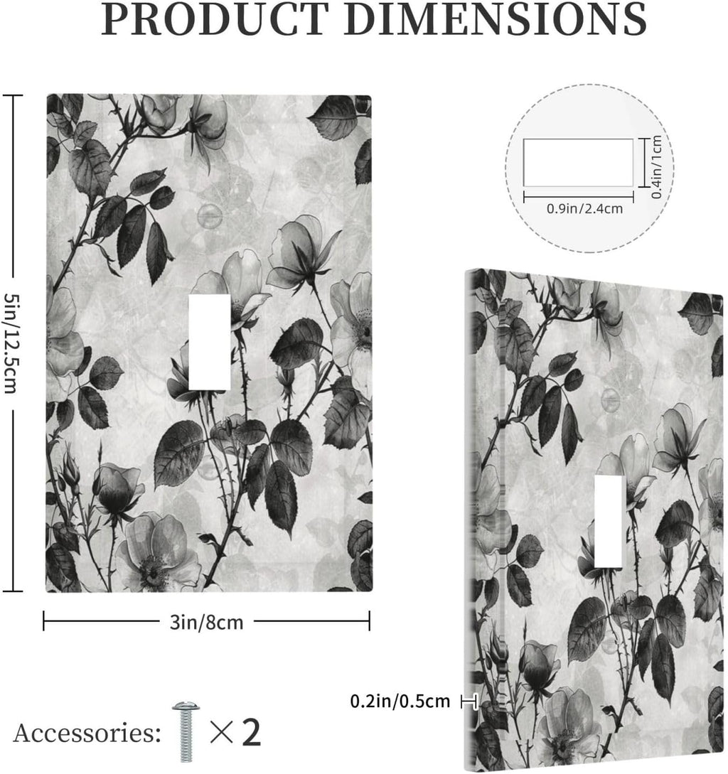 Decorative Light Switch Cover Black Breezy Watercolor Garden Floral 1 Gang Single Toggle Device Electrical Faceplate Switchplates Decorator Outlet Wall Plate for Bedroom Home Decor
