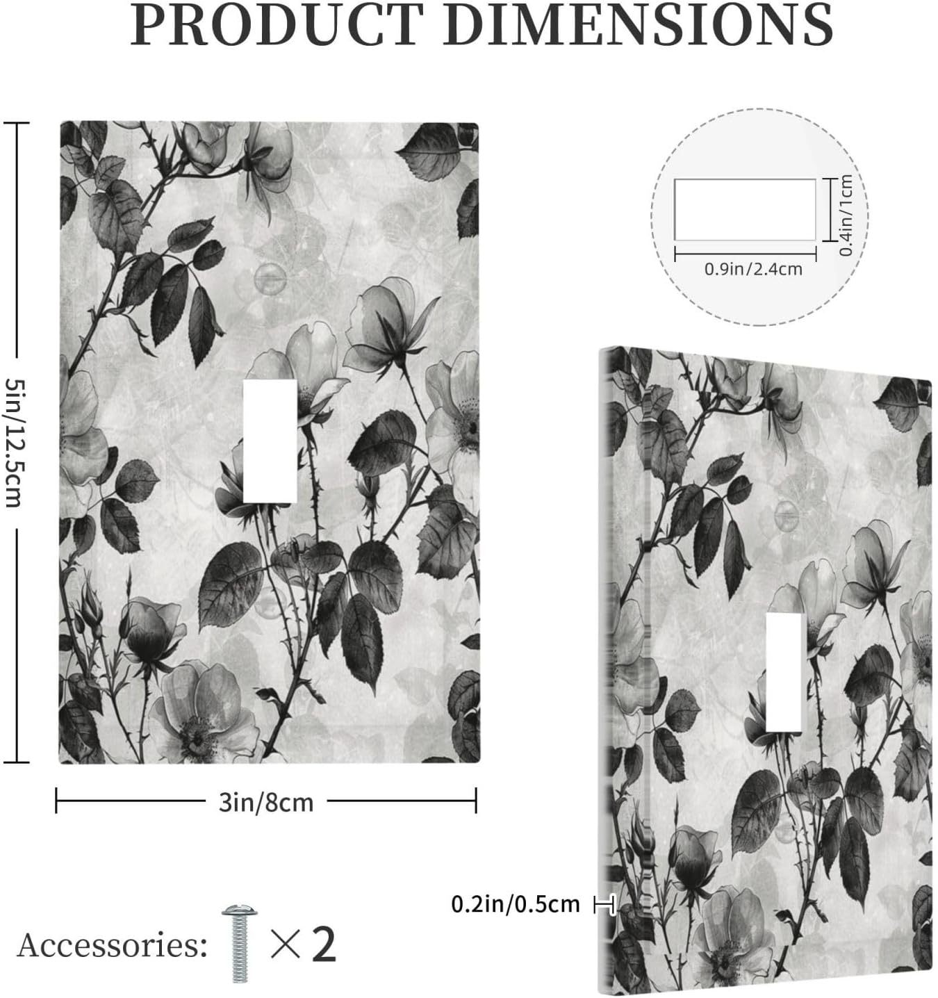 Decorative Light Switch Cover Black Breezy Watercolor Garden Floral 1 Gang Single Toggle Device Electrical Faceplate Switchplates Decorator Outlet Wall Plate for Bedroom Home Decor