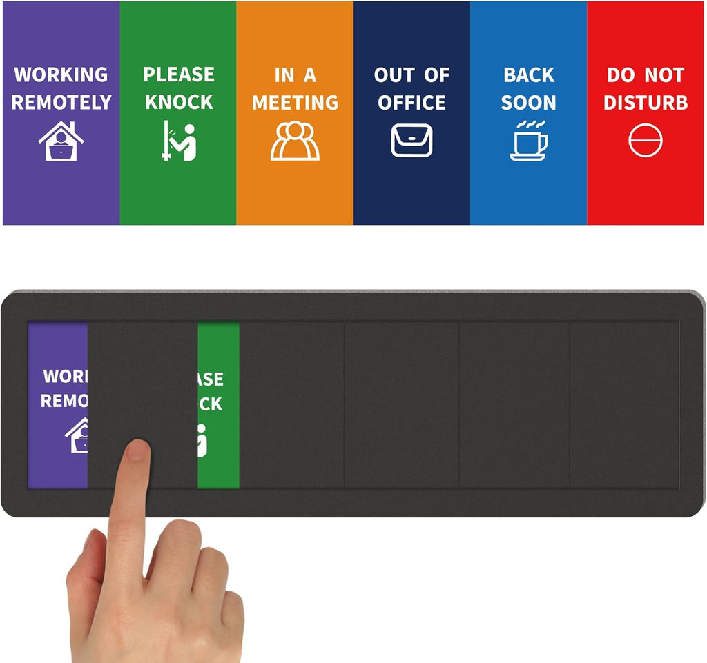 Office Door Signs-6 Options Door Signs -In A Meeting Sign/Out Of Office/Do Not Disturb/Working From Home/Please Knock/Back Soon Privacy Slider Sign for Meeting & Conference Room Black