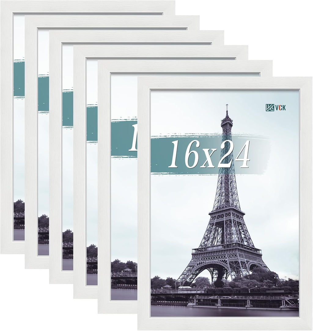 VCK 16x24 Poster Frames white Set of 6, Wide Border Wood Picture Frame, Multi-Directional Display Family Photos, Office Prints, Studio/Gallery Artwork, Woodgrain Series, Wall Hanging