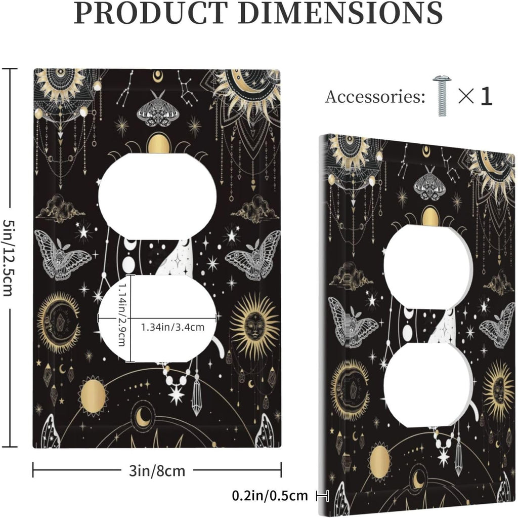 White Cat Tarot Moon Phases Moth Celestial Gothic Outlet Covers 1 Gang Duplex Light Switch Cover Decorative Switch Plates Electrical Receptacle Faceplate Wall Plate for Kids Room Bedroom Decor