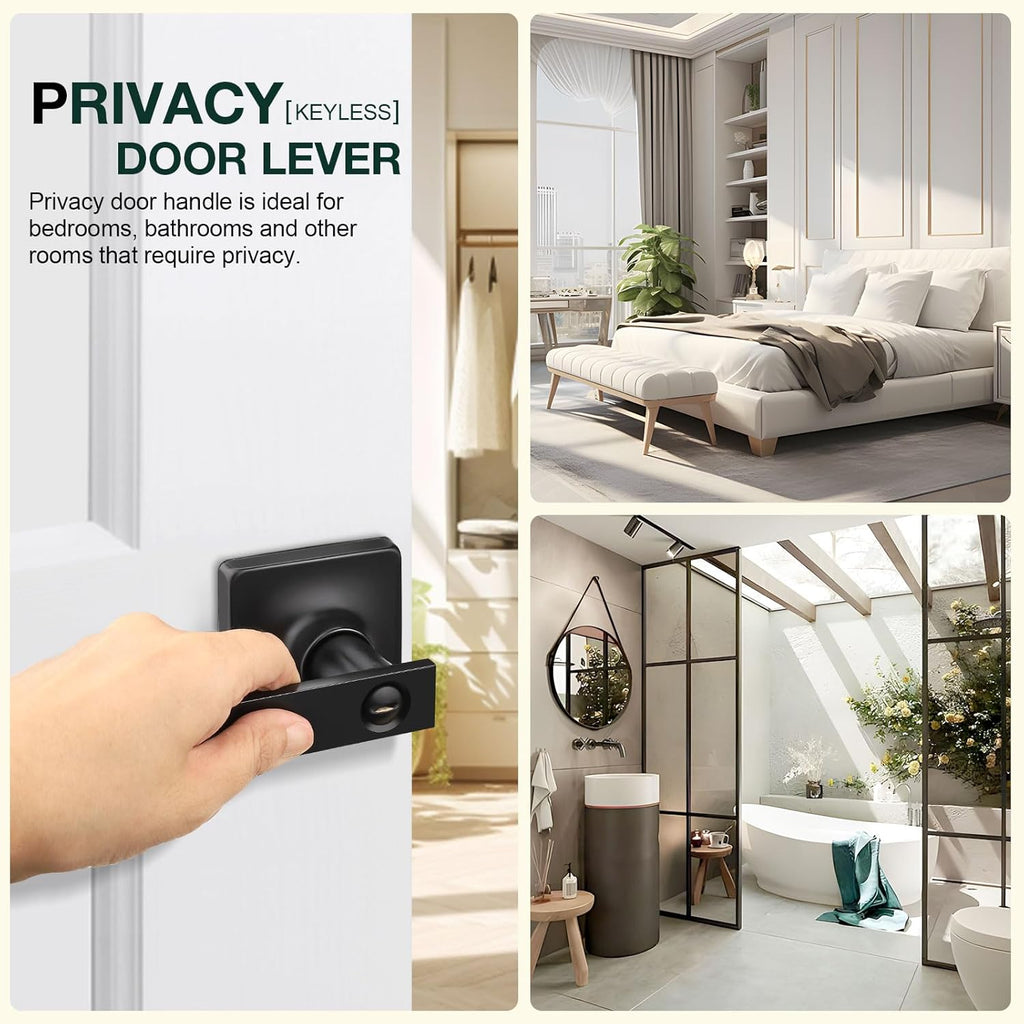 GOBEKOR 8 Pack Interior Door Handles Matte Black Privacy Door Levers Square Bedroom Door Handles with Lock Privacy Door Levers Bathroom Lever