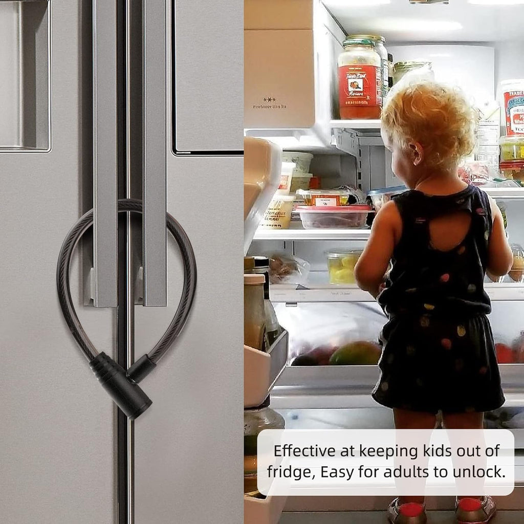 Fridge Lock, Childproof Refrigerator Lock with Keys for French Door Fridge and Cabinet