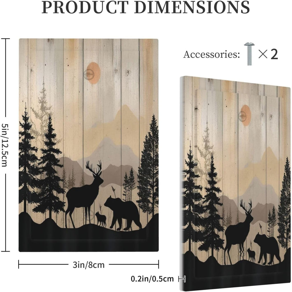 Light Switch Cover Plate Wood Board Wildlife Cute Bear Deer Forest Rustic 1 Gang No Device Blank Electrical Wall Plates Faceplate Decorative Switch Plate for Bathroom Farmhouse Decor