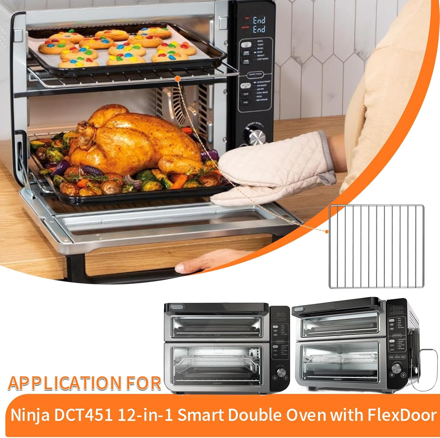 Wire Rack for Ninja DCT451 12 in 1 Smart Double Oven, 13''×12.4'' Stainless Steel Toaster Oven Replacement Parts Accessories Dehydrator Grill Rack for DCT601 DCT651 DCT401 DCT402BK Double Oven