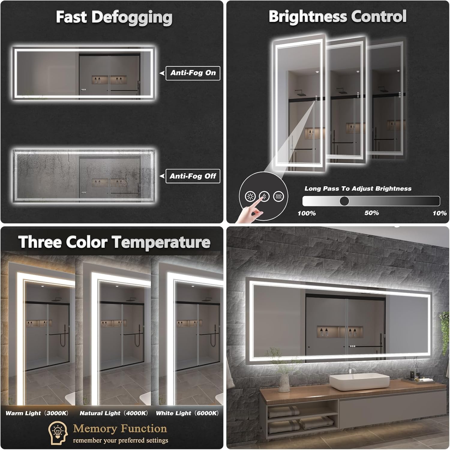 LED Bathroom Mirror with Lights, Wall Mirrors
