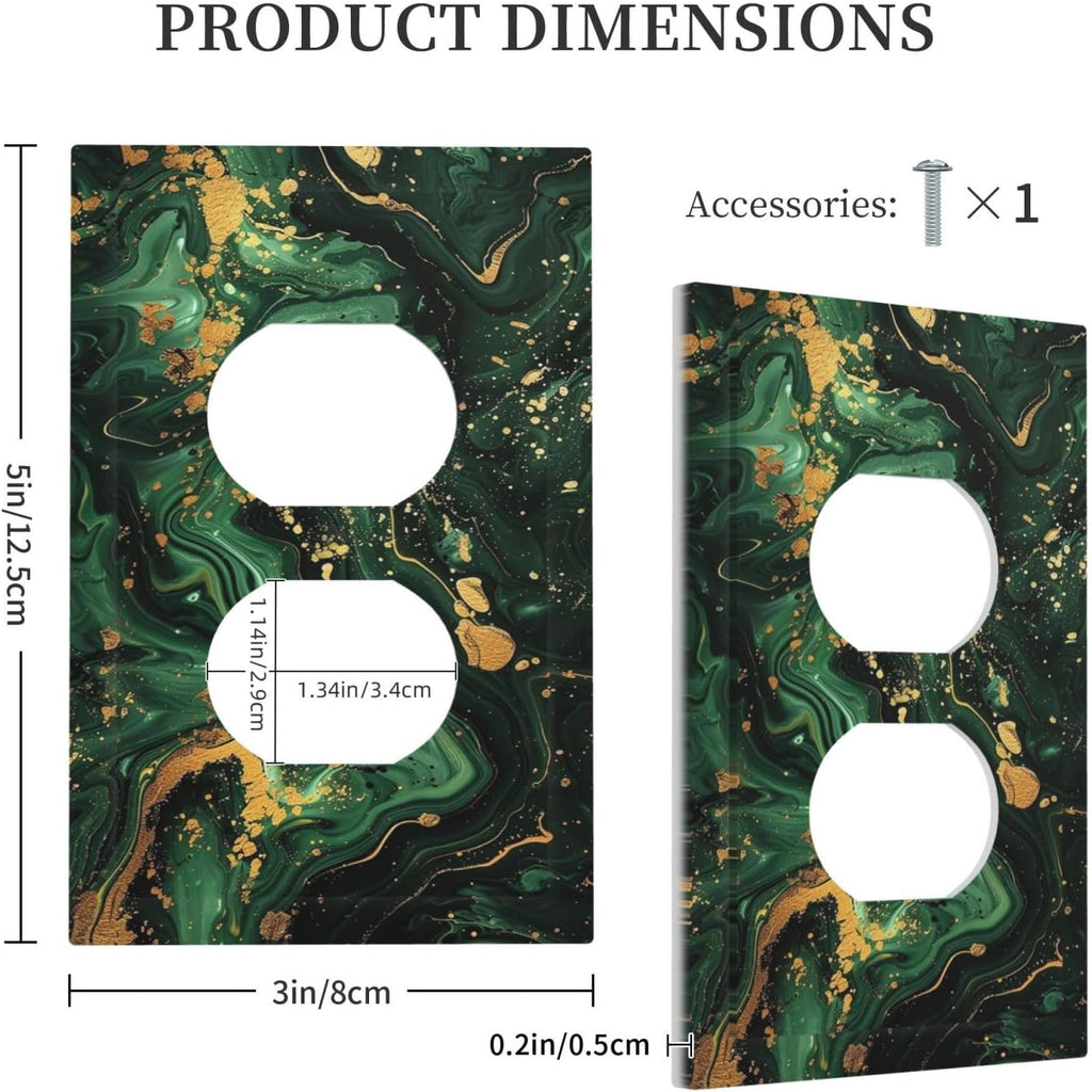 Green/Gold Modern Abstract Luxury Marble 1 Gang Duplex Receptacle Switch Wall Plate Decorative Switchplate Outlet Covers Electrical Plug Cover Faceplate for Bathroom Home Decor 5 X 3 IN