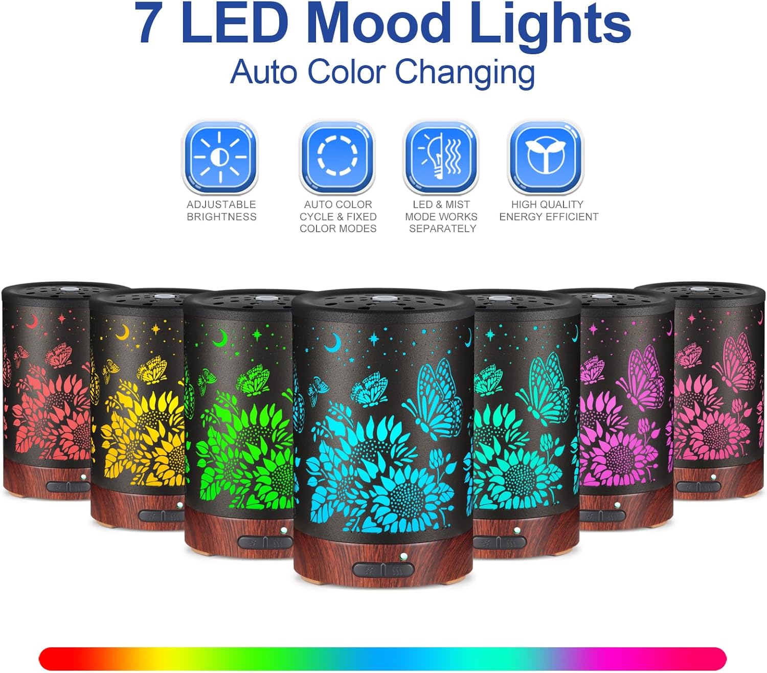 Essential Oil Diffuser- Aromatherapy Diffuser with7 Colors Light and Auto-Off for Women Metal Cool Mist Humidifier for Home and Office for Mom Women（Sunflower + Butterfly）