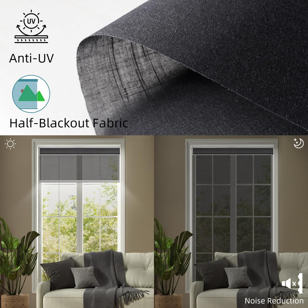 SmartWings Motorized Light Filtering Roller Shades 60% Blackout Custom Size, Rechargeable Battery, Works with Matter/Apple HomeKit, Alexa, Thread/Zigbee, Remote Optional, 60% Twilight Shadow