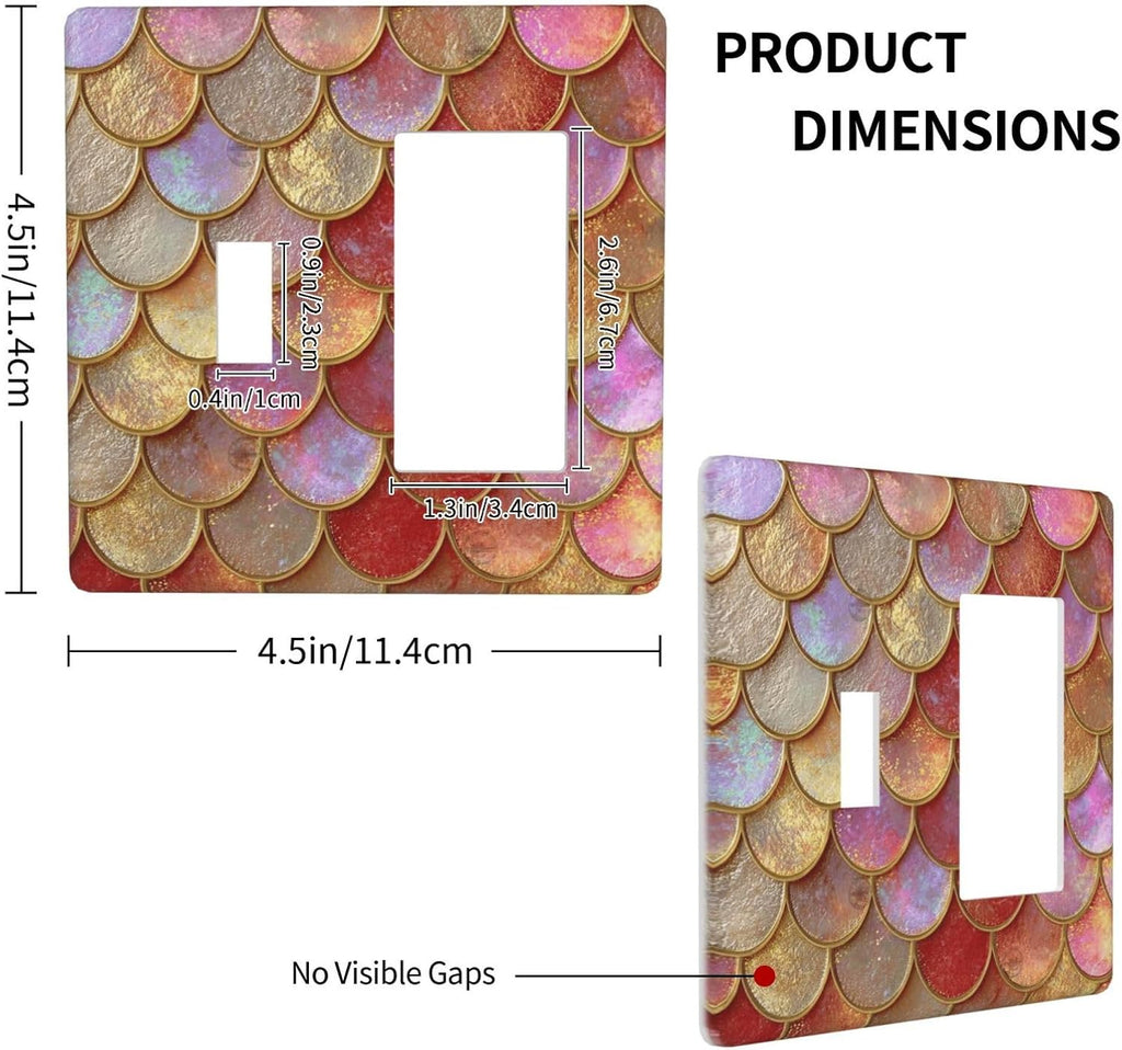 Mermaid Glitter Scale Rainbow Gold Fish Scales Outlet Covers 1 Toggle 1 Rocker Combination Decorative Wall Plate Electrical Switch Plates Light Switch Cover Plate for Bed Room Home Decor