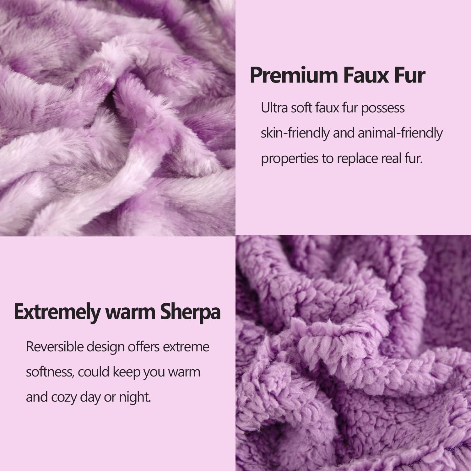NEWCOSPLAY Super Soft Faux Fur Blanket Twin Size Light Purple Sherpa Fuzzy Plush Warm Blanket for Sofa Bed (Light Purple, Twin(60"x80"))
