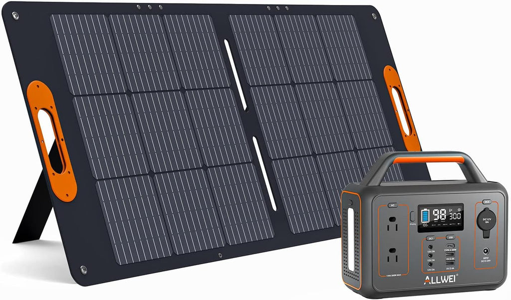 ALLWEI 300W Solar Generator with 100W Solar Panel Included, 280Wh Portable Power Station with AC Outlet USB Port, Solar Powered Battery Generator for Outdoor Camping, Home Backup, Power Outage