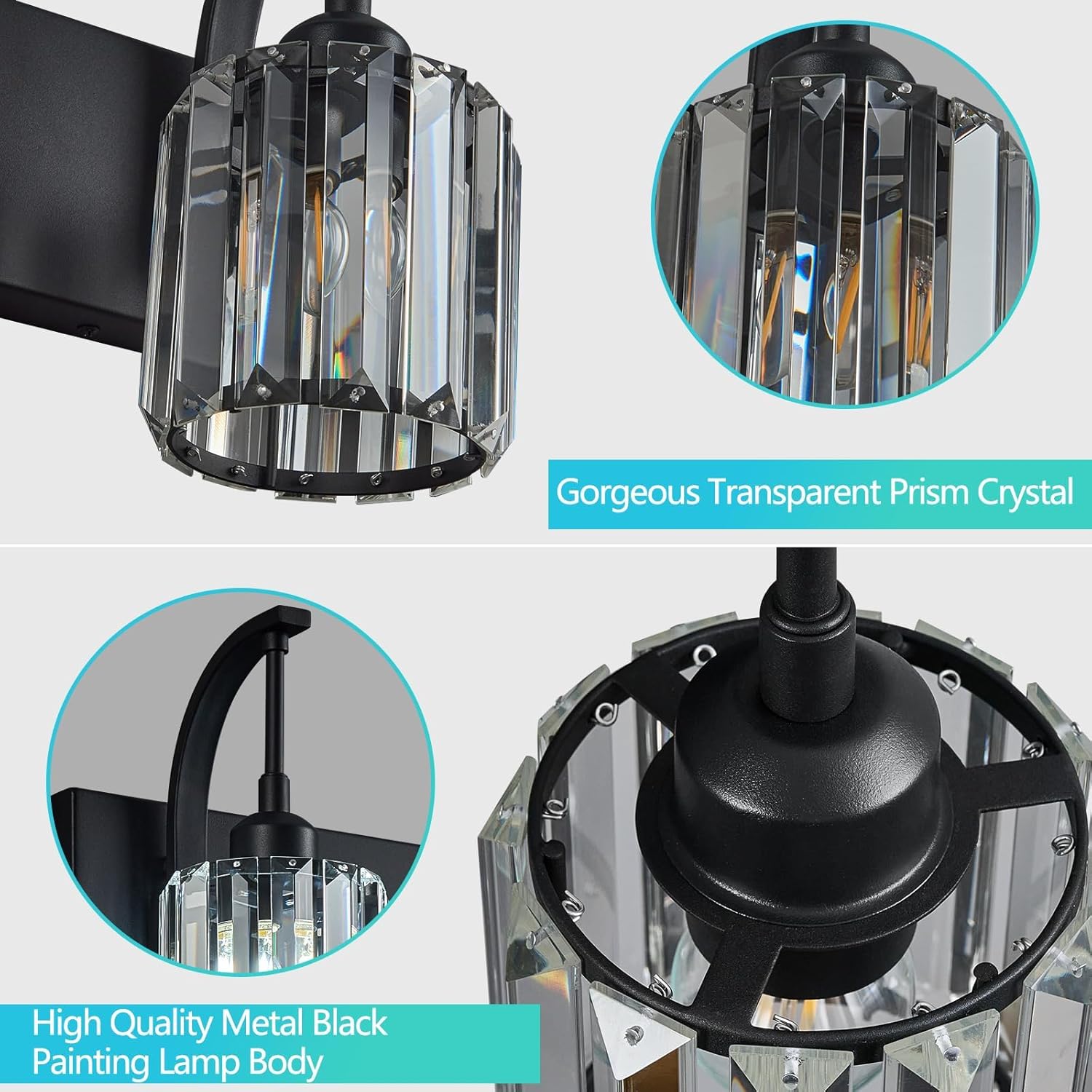 4-Light Crystal Vanity Light, Modern Black Bathroom Wall Sconce with K9 Crystal Shades, 32.67" Long Over Mirror Lighting for Vanity, Makeup, Hallway, Elegant & Easy Install