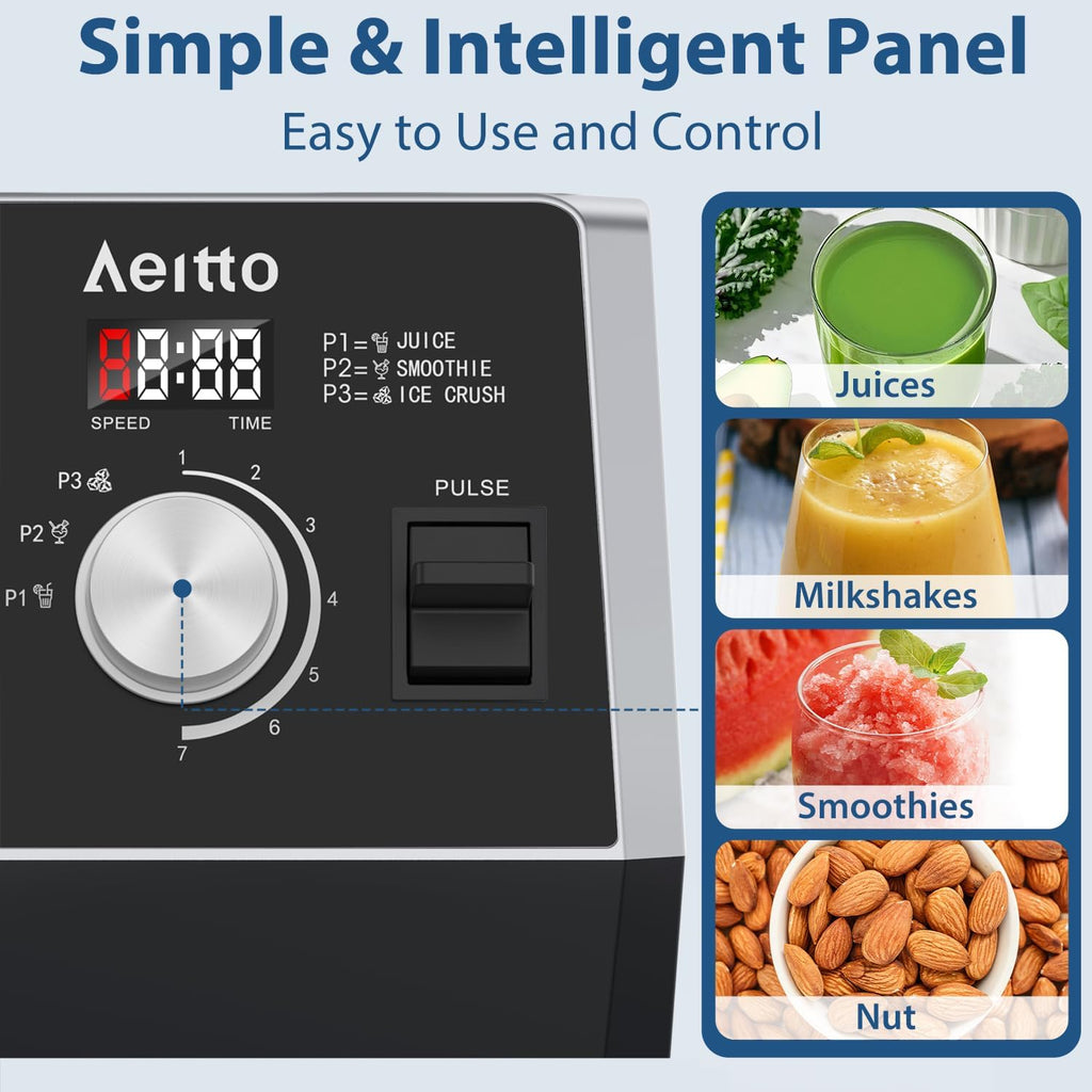Aeitto Blenders for Kitchen with 68Oz. Large Capacity, 1800W Max Power Smoothie blender, 3 Preset Programs & 7 Speeds, Professional Countertop Blender for Smoothies, Frozen Drinks, Generation2 Black