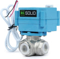 U.S. Solid 3/8" 3 Way Stainless Steel Motorized Ball Valve AC110-230V, L Type Water Shutoff Valve with Manual Function, Standard Port