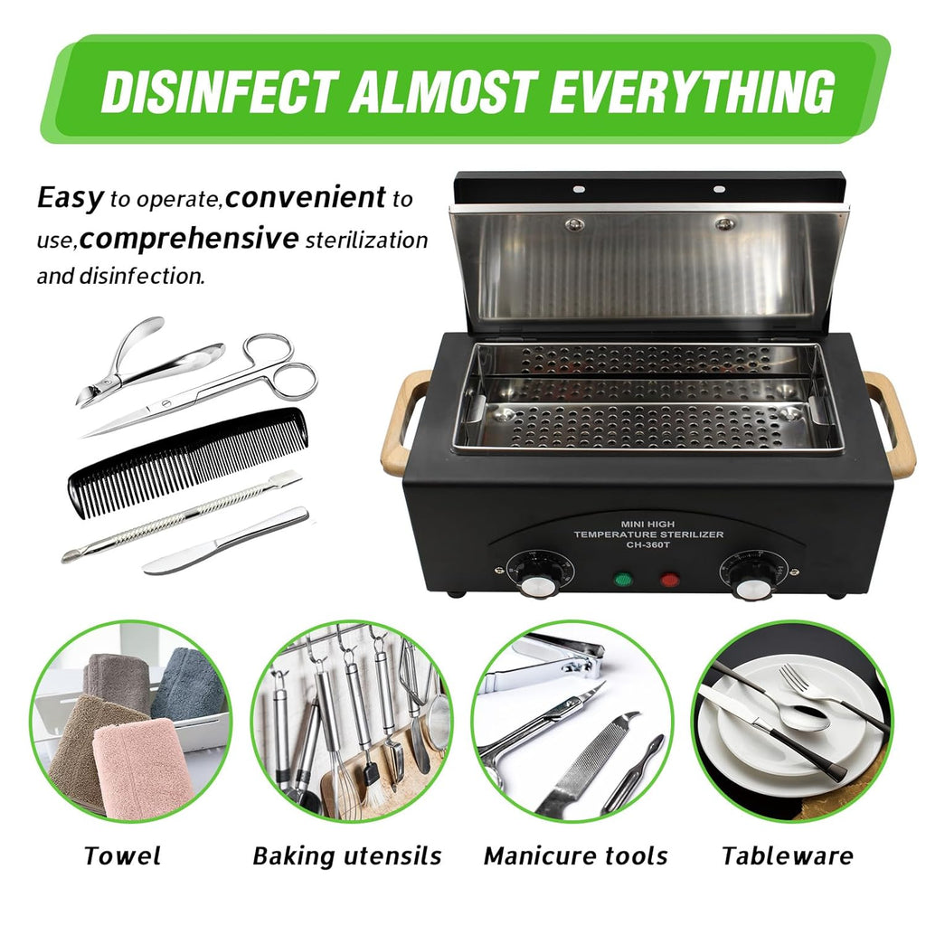 High Temperature Metal Tool Cleaning Box, 110V 300W 1.5L with Timer Manicure Pedicure SPA Salon Barber Equipment for Sundry Beauty Hair Nail Metal Tools with Handle