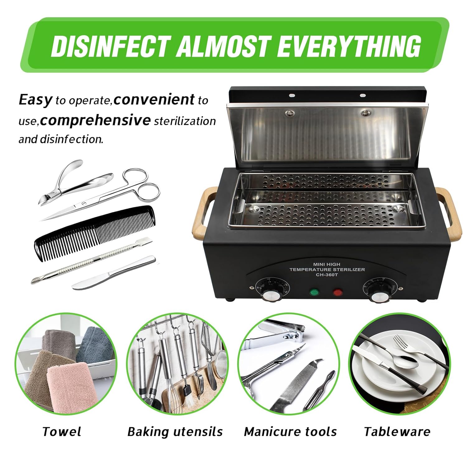 High Temperature Metal Tool Cleaning Box, 110V 300W 1.5L with Timer Manicure Pedicure SPA Salon Barber Equipment for Sundry Beauty Hair Nail Metal Tools with Handle