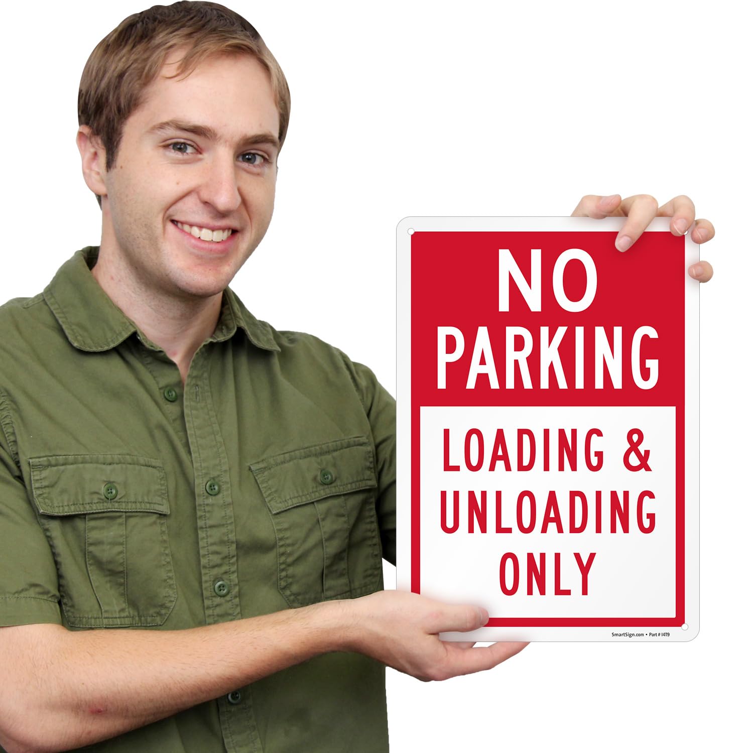 SmartSign No Parking Loading Unloading Only - 10" x 14", Rustproof 40 Mil Laminated Aluminum, Red/White, Durable Metal Sign for Outdoors, USA-Made