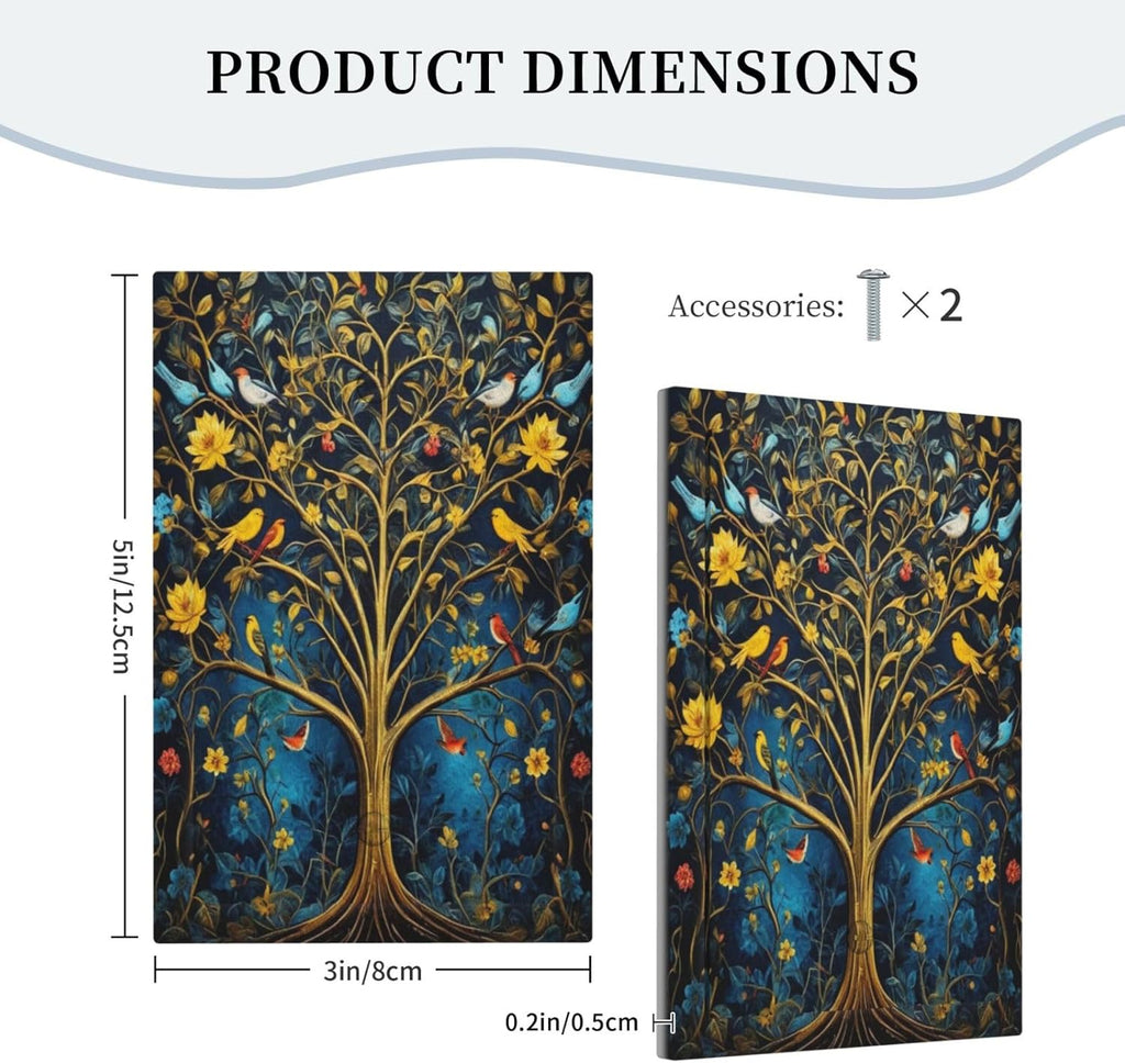 Gold Tree With Birds Flowers on Branches Light Switch Covers No Device Wall Plate 1 Gang Decorative Blank Switchplate Electrical Faceplate for Country Living Bedroom Decor