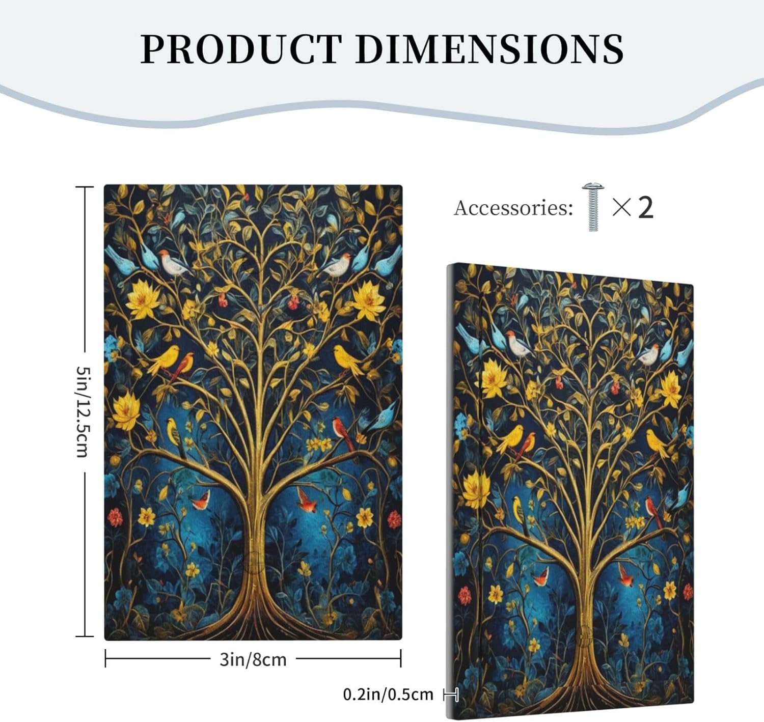Gold Tree With Birds Flowers on Branches Light Switch Covers No Device Wall Plate 1 Gang Decorative Blank Switchplate Electrical Faceplate for Country Living Bedroom Decor