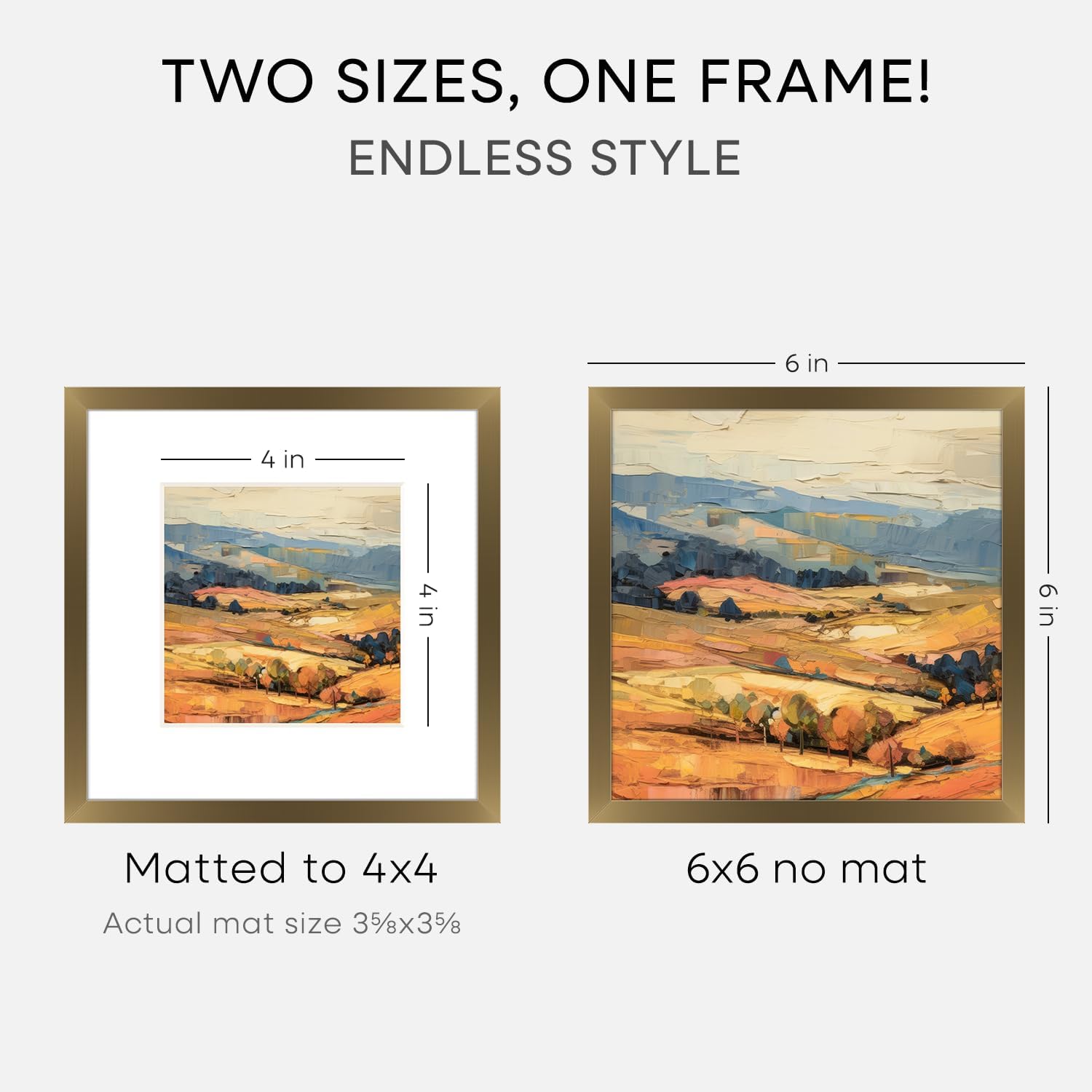 Homeforia 6x6 Picture Frames Bronze, High End Metal 6 x 6 Square Photo Frame with Mat 4 by 4, 6x6 Brass Frame Matted to 4x4 inch Print, 6by6 Wall or Tabletop Frames, Tempered Glass, Wall Kit, Set of 1