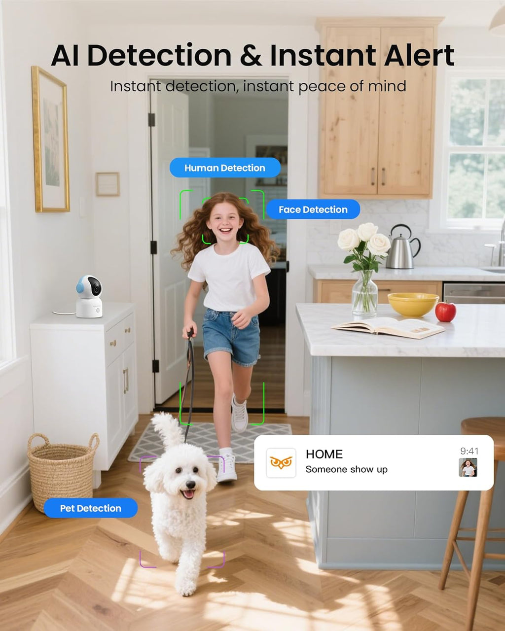 4K 8MP Indoor Security Camera, WiFi Camera with 64GB Memory Card, 360° Pan/Tilt IP Surveillance Camera, Auto Tracking, AI Human/Baby Cry/Pet Detection, Night Vision, 2-Way Audio