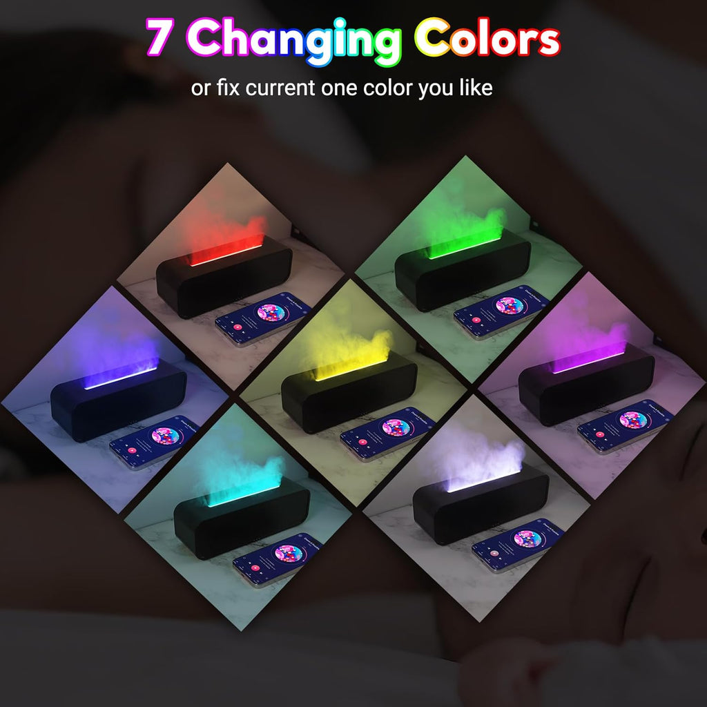 Essential Oil Diffuser, 250ml Flame Oil Diffuser - Aromatherapy Humidifier, Sound Activated Flame Effect, Rainbow Flame, Music Sync, Remote Control - Perfect for Bedroom Home Office Yoga (Black)