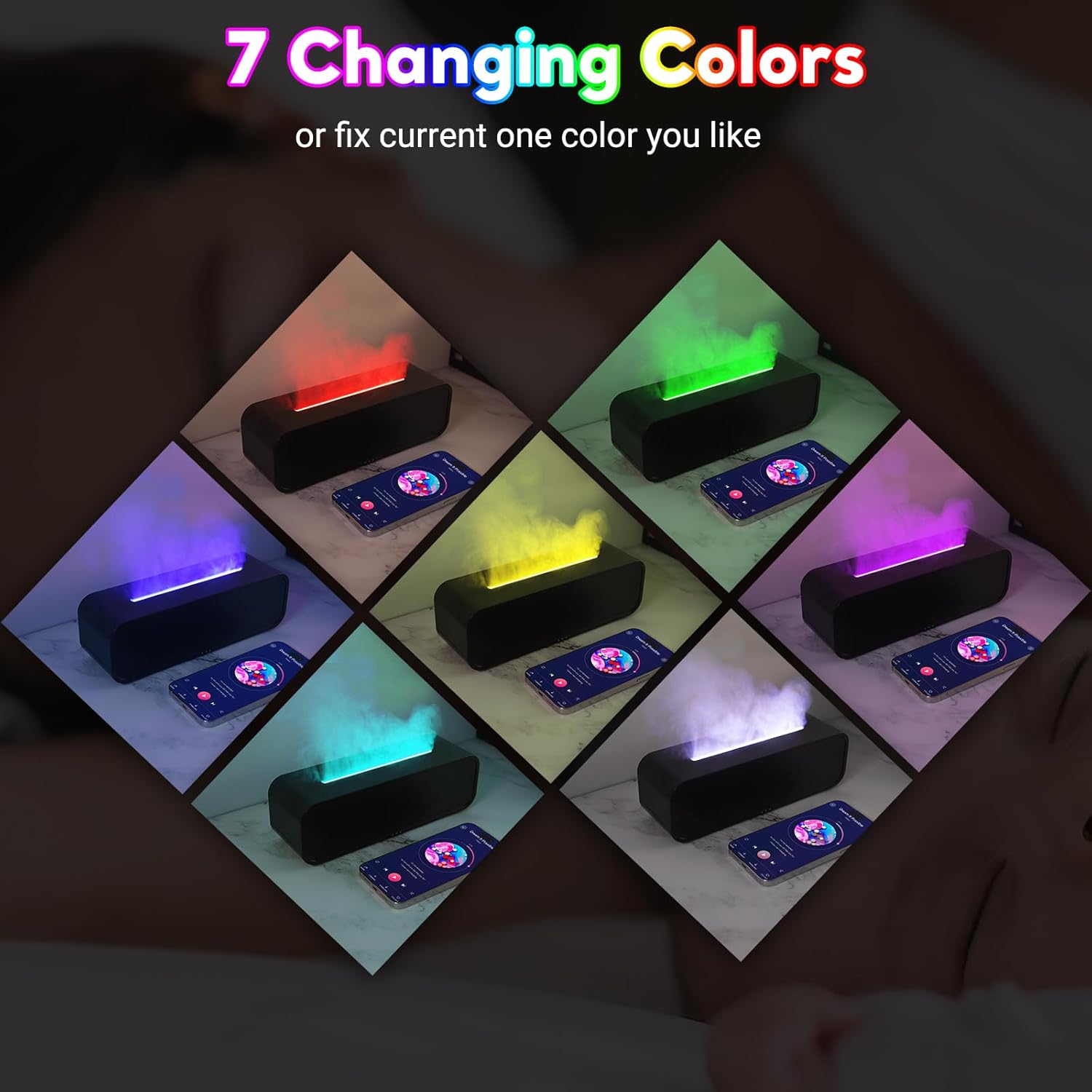 Essential Oil Diffuser, 250ml Flame Oil Diffuser - Aromatherapy Humidifier, Sound Activated Flame Effect, Rainbow Flame, Music Sync, Remote Control - Perfect for Bedroom Home Office Yoga (Black)