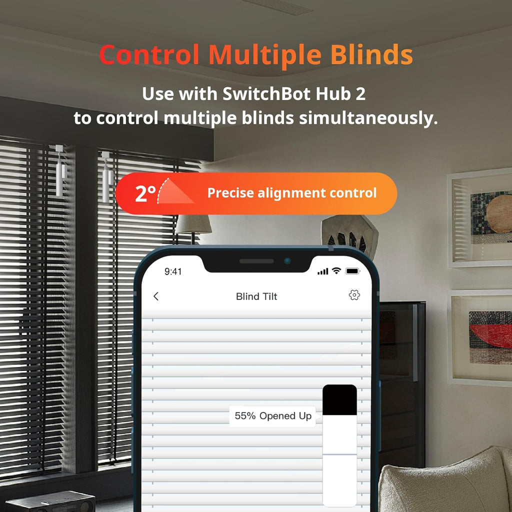 SwitchBot Smart Electric Motorized Blinds Kit with Hub Mini Matter-2.4G WiFi Remote Control, Solar Powered, Compatible with Alexa, Google Home and Siri, Light Sensing Control, Unlimited Group Control