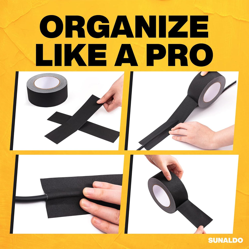 Gaffers Tape (6 Pack) Strong Hold, Easy to Rip, Residue-Free, Professional Grade Floor Tape for Electrical Cords, Matte Finish Non Reflective, Weather Resistant (Black, 2" x 30 Yards)
