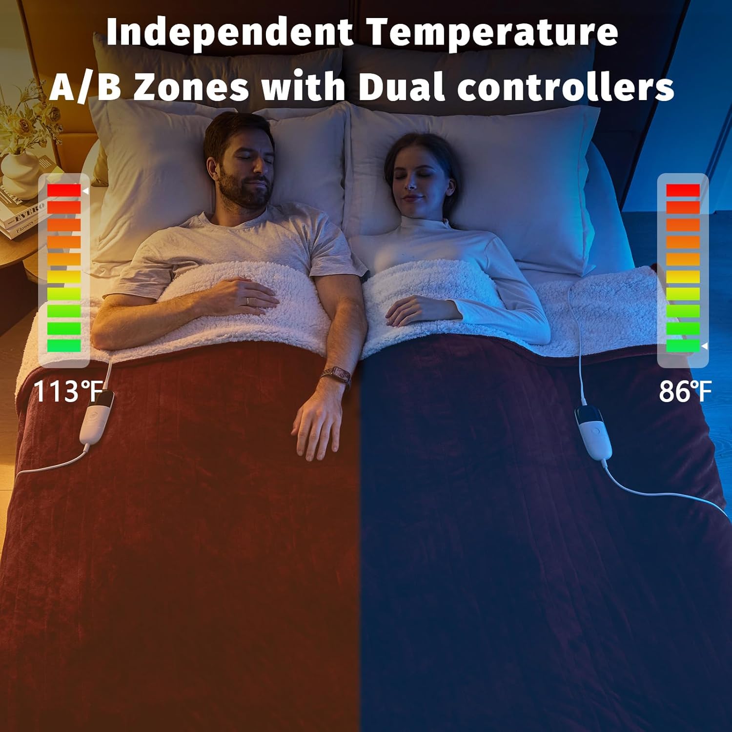 Heated Electric Blanket King Size - 90" x 100" Heating Blanket with Dual Control, 10 Heating Levels & 8 Hours Auto Off, Soft Warm Flannel Blanket, Christmas Birthday Gifts for Senior Grandma