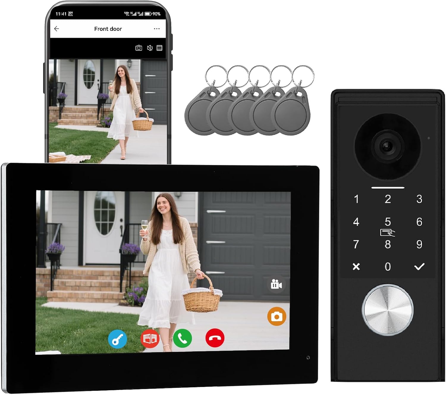 Video Door intercom 2-Wired, doorbell withCamera, Full HD Camera, Door intercomSupports Password, 7" WiFi Monitor andTuya APP, 2-Way Audio, Unlock for HomSecurity System