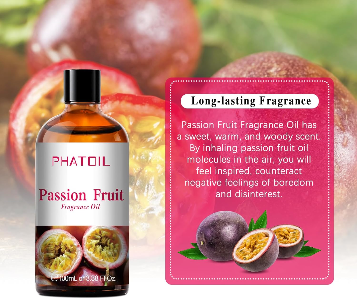 PHATOIL 3.38FL.OZ Passion Fruit Fragrance Oils for Aromatherapy, Essential Oils for Diffusers for Home, Perfect for Diffuser, Yoga, Skin Care, DIY Candle and Soap Making - 100ml