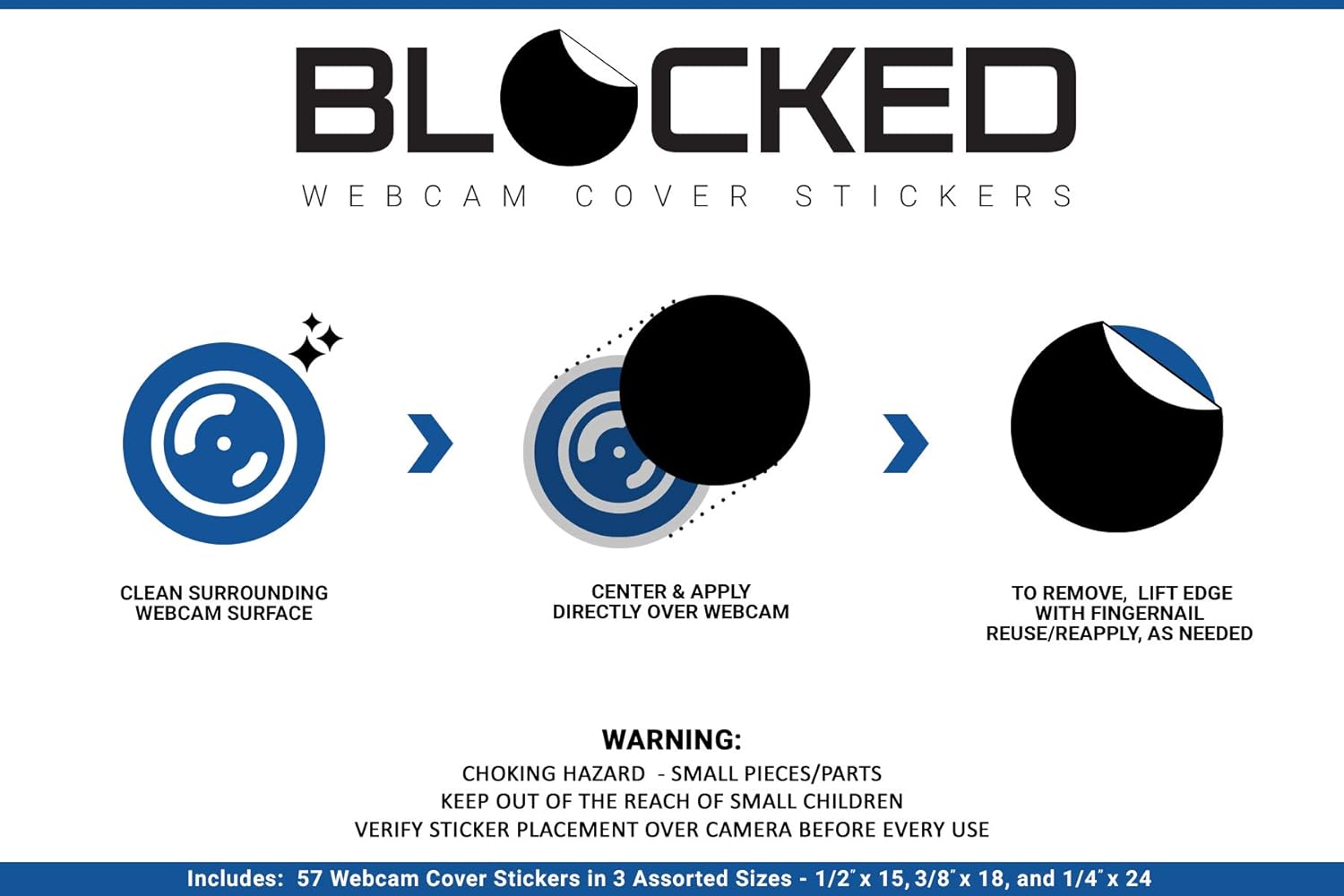 Stackable Webcam/Camera Vinyl Covers | 57 Low-Tack Restickable Webcam Sticker | 3-Sizes | Black 57-Pack (Muted Matte)