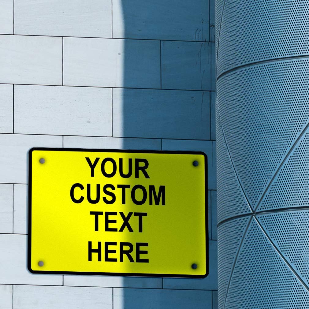 Aluminum Weatherproof Metal Sign Multiple Sizes Custom Personalized Text Here Yellow Black Caution Horizontal Street Signs 14x10Inches