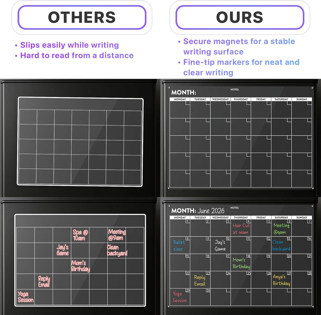 Fridge Calendar Acrylic 17x12”, Start Monday | Magnetic Calendar for Refrigerator | Acrylic Dry Erase Whiteboard Calendar for Fridge | Family Schedule Board with 5 Markers & Eraser by Freedom Mastery